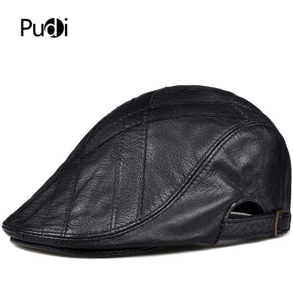 

pudi man real leather beret cap hat boy winter warm baseball caps hats black brown color hl922, Blue;gray