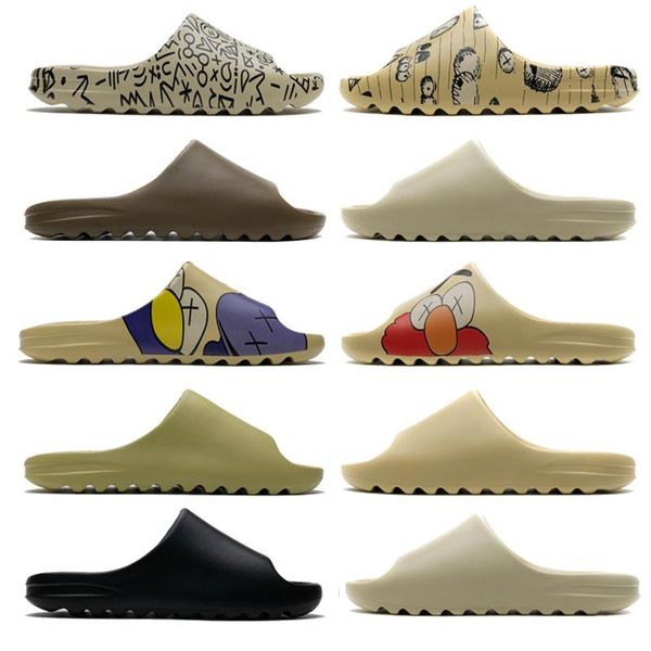 

2020 kaws slide kanyet west resin slides desert sand earth brown bone slippers bread buns mens womens sandals outdoor flip flops size 5-11, Black
