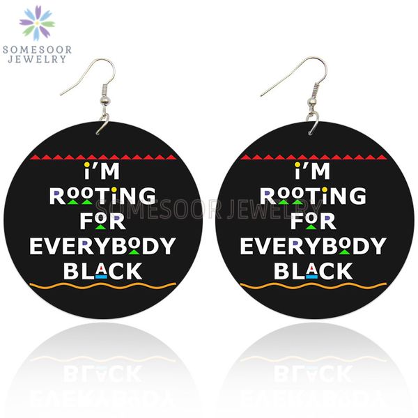 

dangle & chandelier somesoor root everybody black african wooden drop earrings power afro sayings both sides printing jewelry for women gift, Silver
