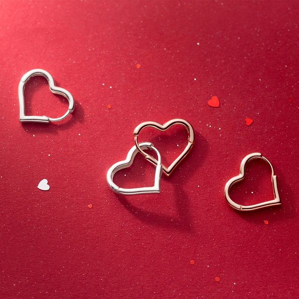 

hoop & huggie 925 sterling silver small love heart shaped ear rings rose gold color plated hoops piercing earrings christmas jewelry for wom, Golden;silver