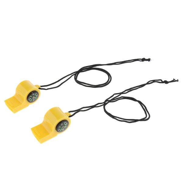 

2pcs emergency hiking camping survival plastic loud compass safety whistle