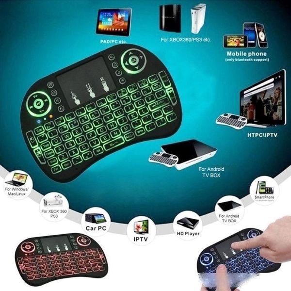 

7 colors backlight mini wireless keyboard 2.4ghz with touchpad keyboard mouse for mini pc smart tv android tv box