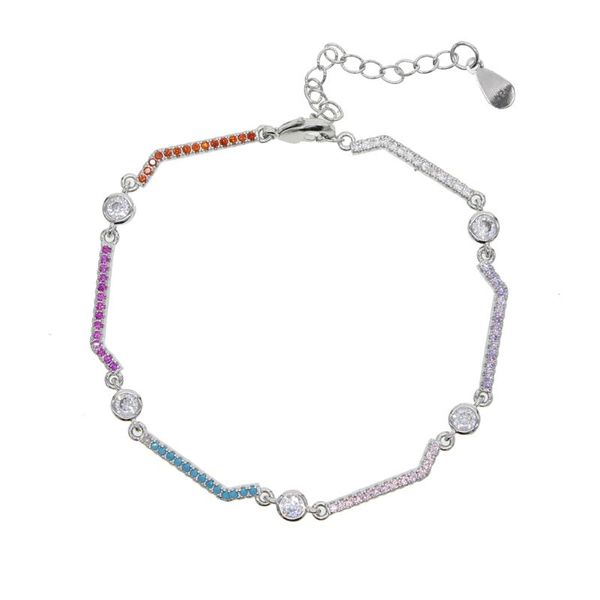 

15+4cm extend chain micro pave colorful rainbow cz geometric twist bar cz link chain bracelet for girl women, Golden;silver
