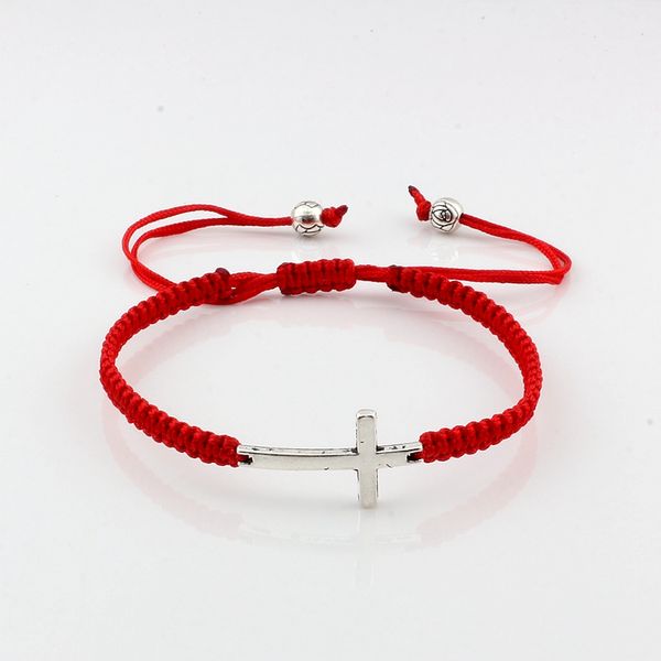 

charm bracelets 2pcs hand-woven tone alloy cross adjustable red cord wrist bracelet c-55, Golden;silver
