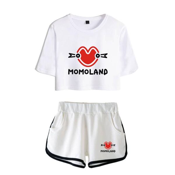 

momoland i' so print leisure women two piece set shorts and lovely t-shirts clothes, Gray