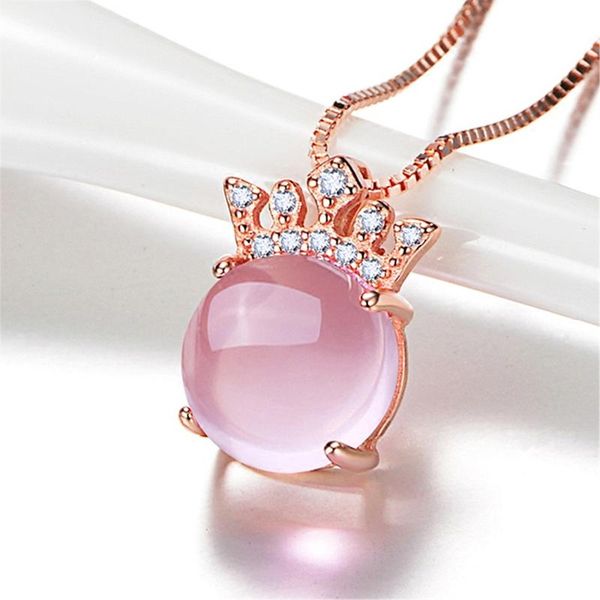 

pendant necklaces moonrocy rose gold color ross quartz cz pink opal necklace chokers for women girls gift crown princess jewelry drop, Silver