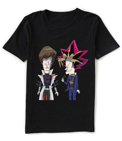 

beavis and butthead x yu-gi-oh yami yugi atem and kaiba funny black t-shirt fashion t shirts slim fit o-neck tee plus size