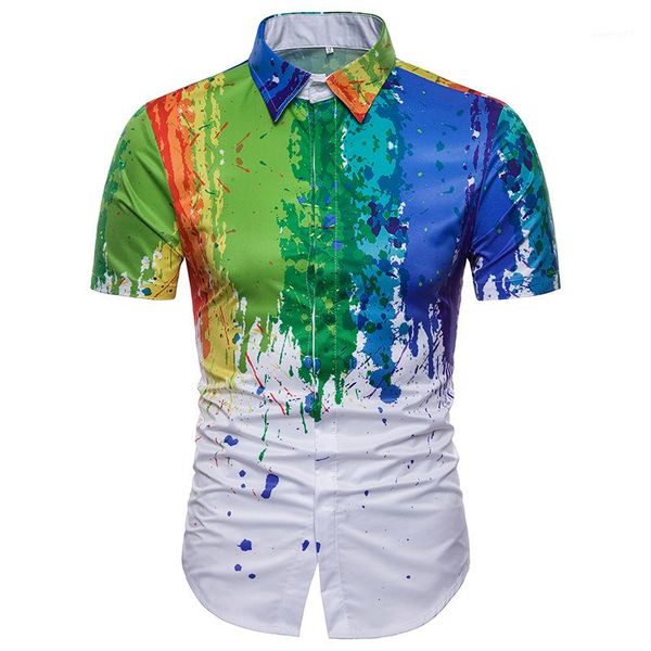 

3d colorful print shirt summer designer lapel neck short sleeve casual shirts males fashion clothing mens, White;black