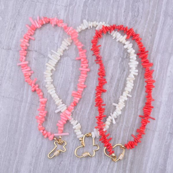 

girls bohemian beach 2020 red coral beads punk men women necklace pave stone spiral buckle clothing accessories wholesale summer, Golden;silver