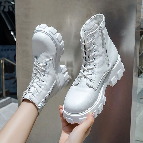 

2020 leather women boots ankle boots female autumn winter shoes woman motorcycle women 's ankle botas altas mujer, Black