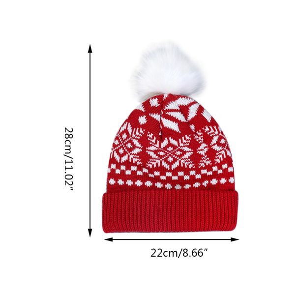 

beanie/skull caps women christmas snowflake winter knit beanie hat fluffy pompom cuffed skull cap 094b, Blue;gray