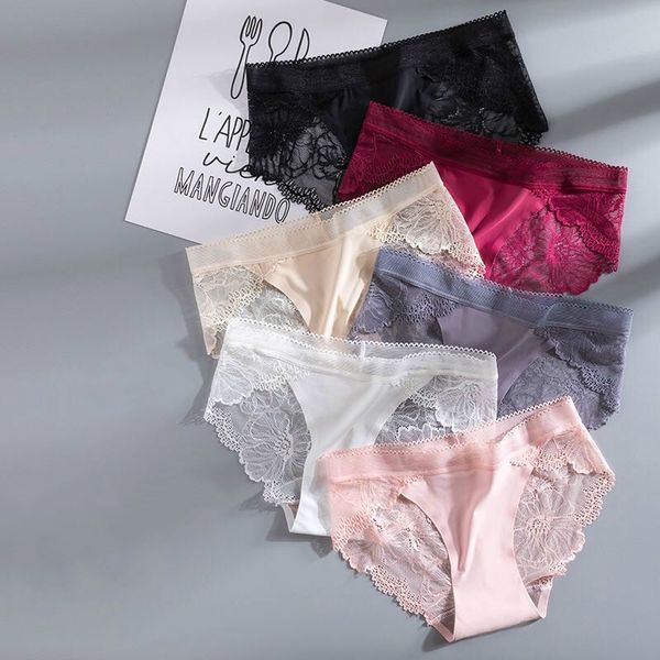 

lace panties seamless women underwear nylon silk briefs intimates bikini cotton lingerie transparent briefs, Black;pink