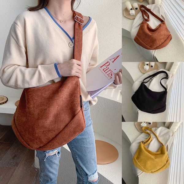 

large capacity leather tote women deer plush simple shoulder messenger bag student school solid color fashion package bags