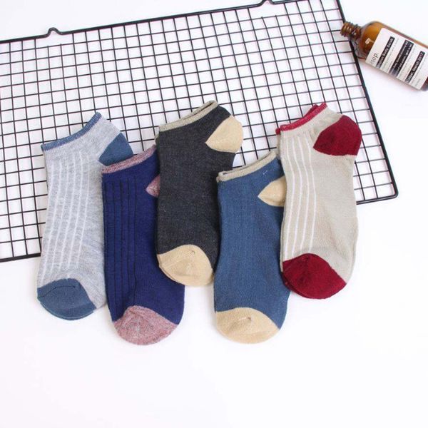 

men's socks 5 pairs/ lot plus size sports men sock spring summer breathable colorful patchwork ankle gifts for meias, Black