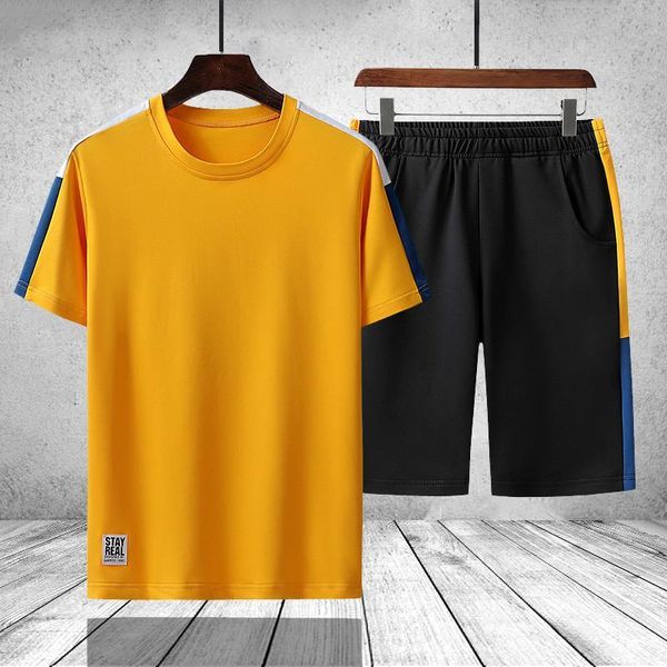 

men summer shorts set fashion 2020 male clothes casual tracksuit brand two pieces t shirt sweatpant track suit plus size 4xl, Gray