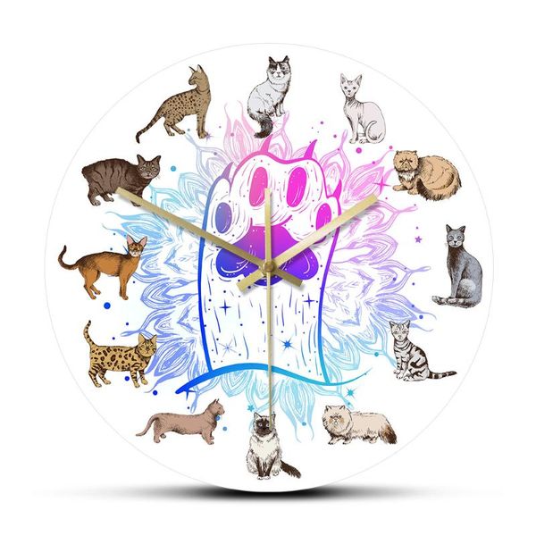 

hand drawn cat breeds wall clock cat kitty artwork cartoon kitten home decor silent quartz hanging wall watch lover gift