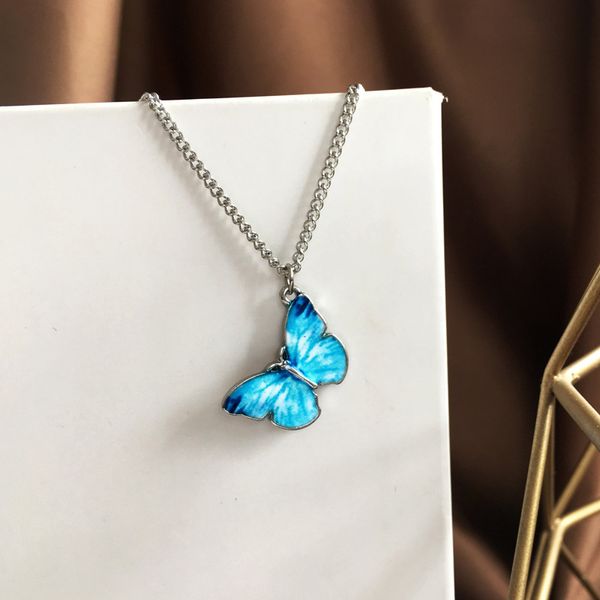 

new korea cute colorful butterfly pendant stainless steel chain neck necklace for women fashion party jewelry, Silver