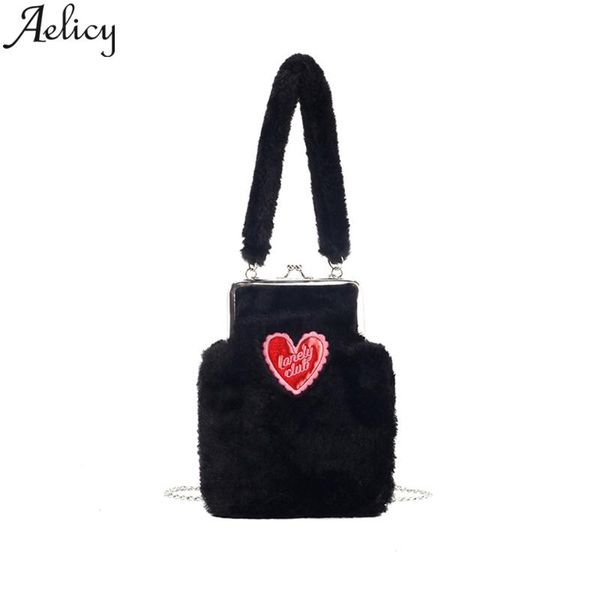 

aelicy fashion crossbody bags for women 2020 plush heart single shoulder bag handbag cotton fabric women messenger bags