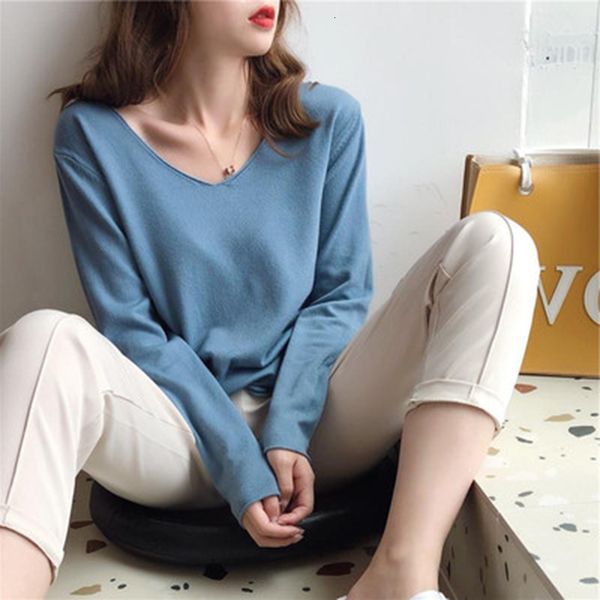 

aossviao new 2020 autumn winter women's sweaters v-neck minimalist fashionable korean style knitting casual solid pullovers, White;black