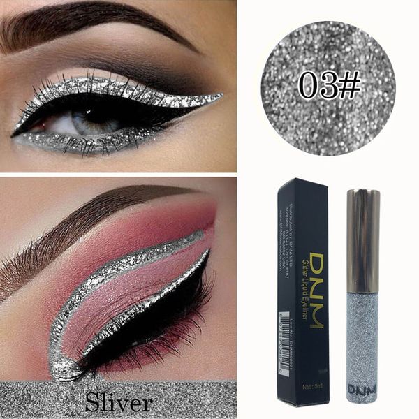 DNM 5ml Sombra Glitter Prateada Delineador Líquido Maquiagem para Olhos de Secagem Rápida Delineador Líquido à Prova D' Água Delineador de Olhos Maquiagem