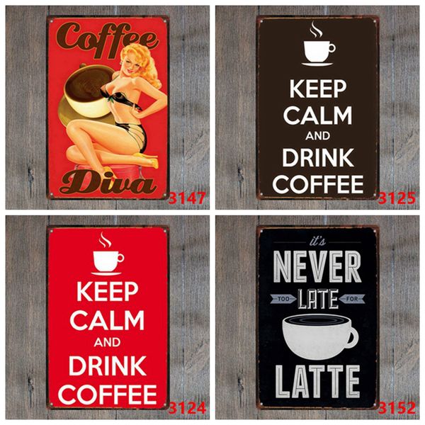 Café metal Placa de lata Vintage Sign Plaque Decoração da parede do metal do vintage para o Kitchen Coffee Bar Cafe Retro Metal Pôsteres Ferro HHB1614 Pintura