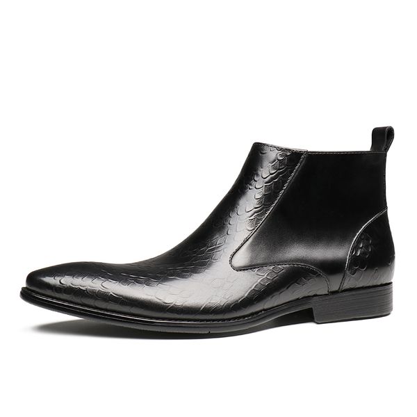 

boots fashion black pointed toe mens dress genuine leather man ankle