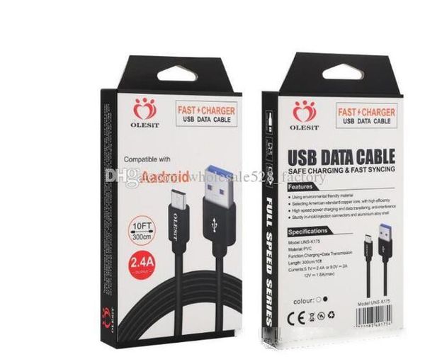 

olesit 2m 6.6ft 3m 10ft 3.1a fast charger micro usb cable data type-c cable for samsung huawei htc lg with retail