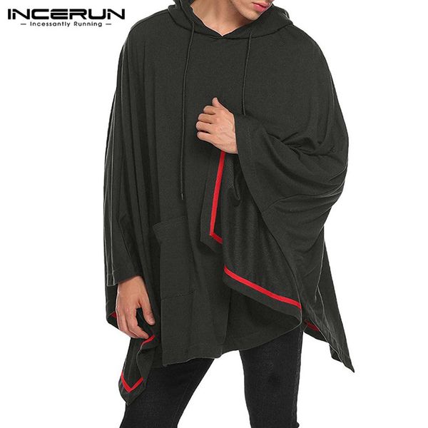 

incerun mens leisure hoodies cloak cape fashion solid color sweatshirts casual long sleeve loose coats man pockets poncho s-5xl, Tan;black