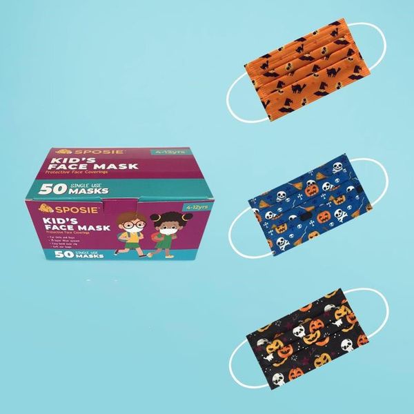 

50pcs / box одноразовых масок 3 layers защитных нетканые маски дети взрослые hallooween тыква призрачный мультфильм маска для лица роты обло, Blue