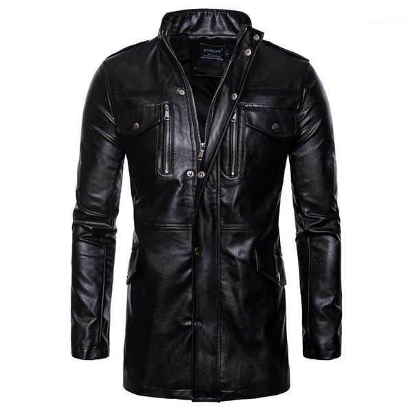 

faux leather casual mens motorcycle leather jacket autumn mens designer pu jacket fashion stand collar black