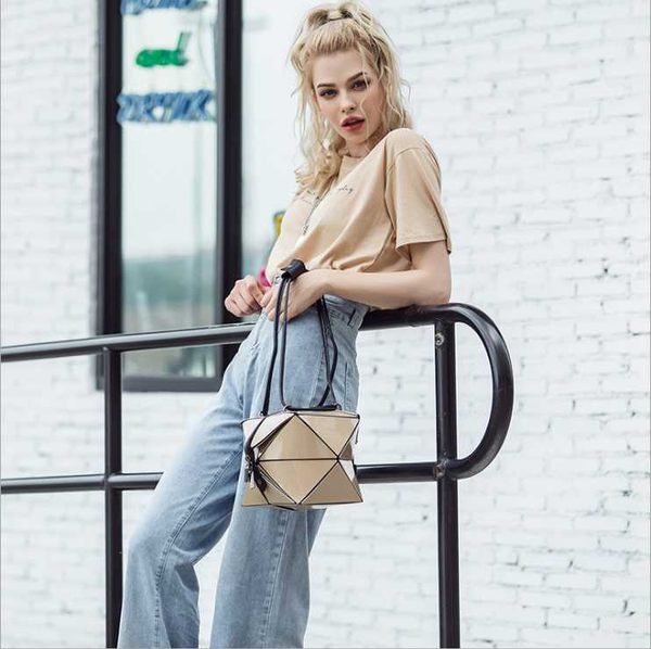 

japanese and korean new popular pure color female bag folding diamond bag 2020 handbag large capacity changeable pu shoulder