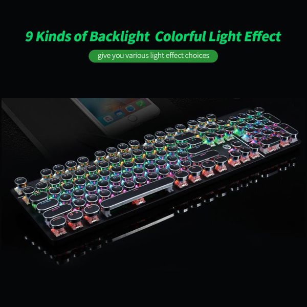 

hjk900-7 wired mechanical keyboard with 104 keys backlight effect keyboard for lappc computer metal+abs with outemu