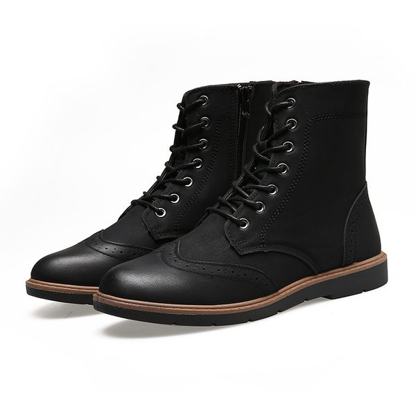 

aleafalling men's boots autumn winter outdoor boots men outdoor block fashion warm shoes lace up men students shoes, Black