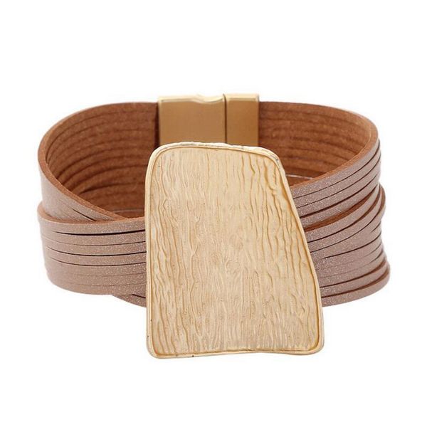

rainbery individual hollow leather bracelets for women 2020 bohemian boho multilayer wide wrap bracelet female jewelry, Golden;silver