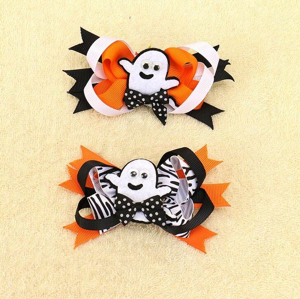 

100pcs/lot halloween ghost hair bow clip, Slivery;white