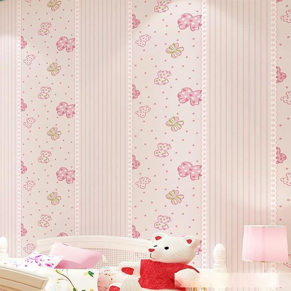 

green non-woven wallpaper pink butterfly striped bedroom full of children s room princess room boys and girls wallpaper