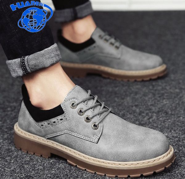 

huanqiu 2020 autumn new boots men's tooling shoes men's casual leather shoes zll234, Black