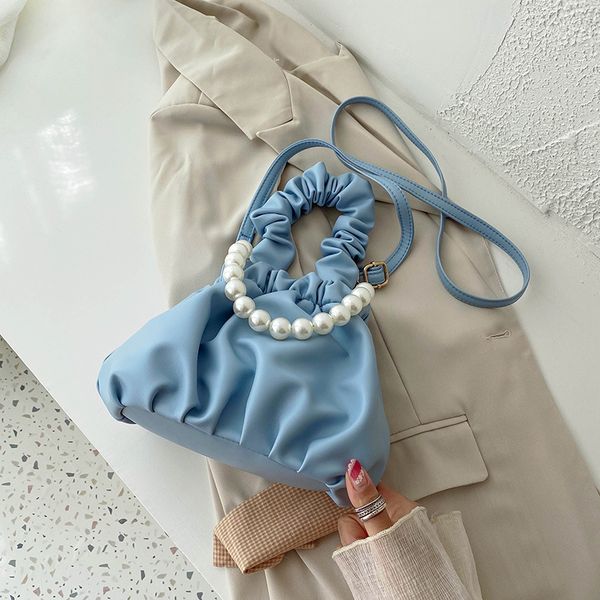 

small ruched hobos bag for women fashion 2020 trend pearl hand bag designer ladies cloud handbags leather cross body bucket