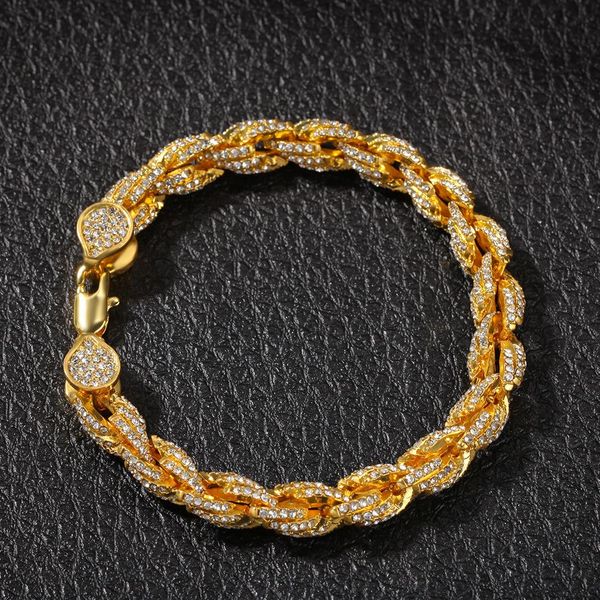 

Hip Hop Bling Iced Out Men's Rapper Bracelet Full 3A Rhinestone 9MM Twist Rope chain Bracelets for Men Women Jewelry Wholesale