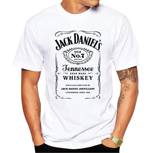 

new brand t-shirt men whiskey packaging alphabet printing men tshirt fashion men's streetwear harajuku white