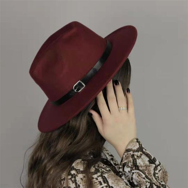 

luckylianji solid color men women wool felt panama hat fedora caps leather band (:57cm-us 7 1/8, Blue;gray