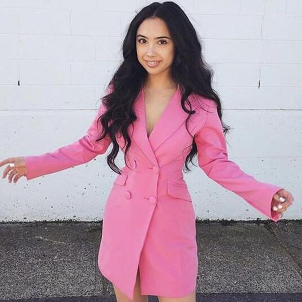 

clothes designer womens pink blazer double breasted fashion long styles slim suit jacket womens v neck, White;black