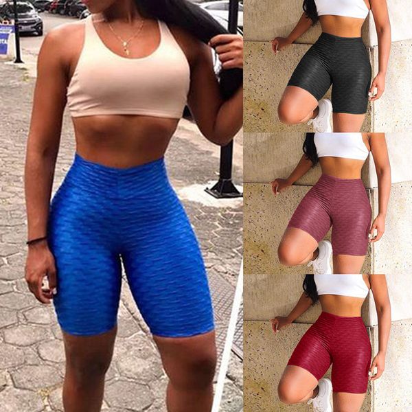 

soft women yoga shorts fitness jogger running shorts high waist solid sport workout slim tights push up gym athletic, White;red