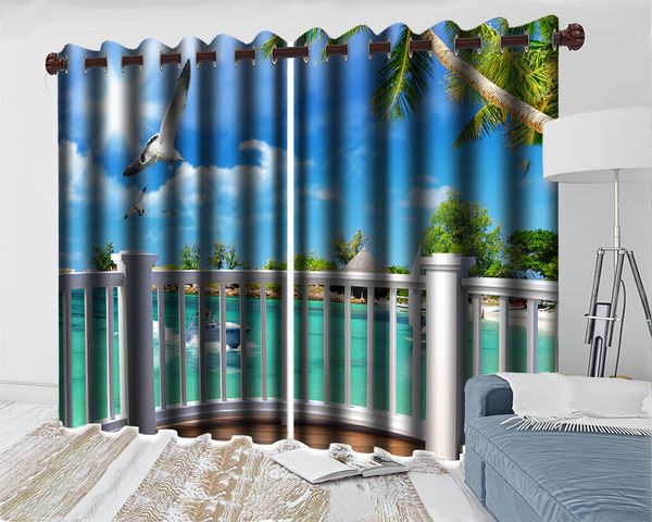 

wholesale 3d curtain window white balcony with beautiful sea view living room bedroom kitchen window blackout curtain