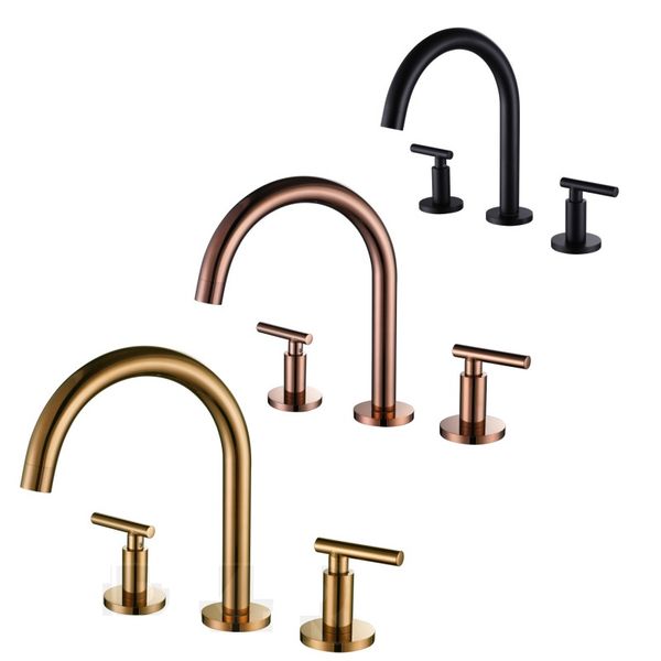 

mablack brass basin tap rose gold bathroom bathtub 3pc set faucet deck mount cold mixer double handle 3 hole split faucet