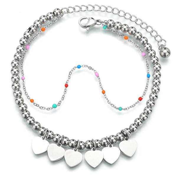 

charm bracelets colorful famliy jewelry child's kids stainless steel heart bracelet for mom gift wedding double layer beads, Golden;silver