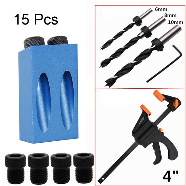 

quick wood doweling jig abs plastic handheld pocket hole jig system 6/8/10mm drill bit hole puncher for carpentry dowel joints