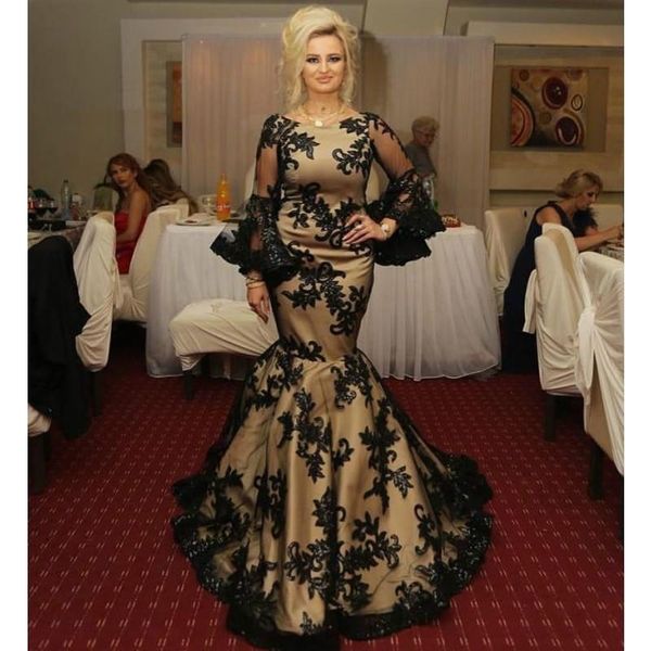 

black lace mother of the bride dresses mermaid long flare sleeves floor length wedding party evening prom gowns luxury custom plus size, Black;red