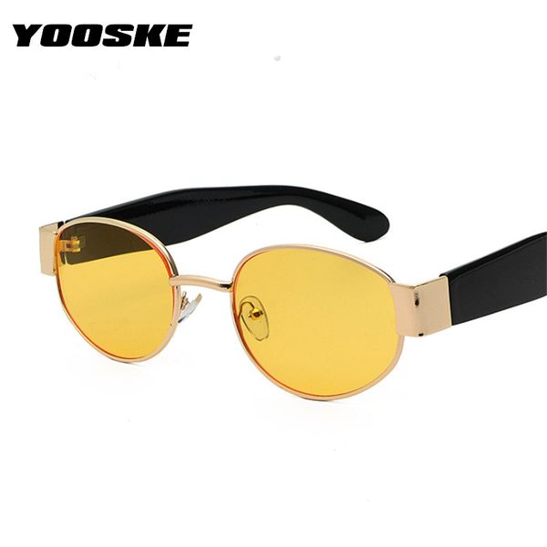

yooske fashion yellow sunglasses men vintage pc matal frame oval sun glasses women vintage personality black glasses uv400, White;black