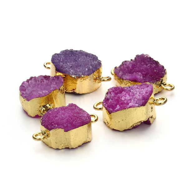 

charms 2pc/lot natural druzy purple quartz gem stone pendant beads gold metal for jewelry making, Bronze;silver